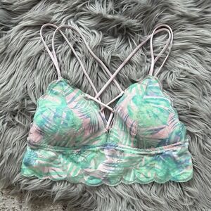 Victoria Secret PINK Bralette Tropical Lace‎ Up Bra Mesh Lace Colorful Size Med